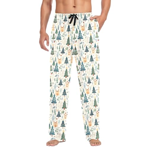 Mens Cotton Pajama Pants Sleep Lounge Pj Bottoms Sleepwear with Pockets Drawstring S Green Tree Castle