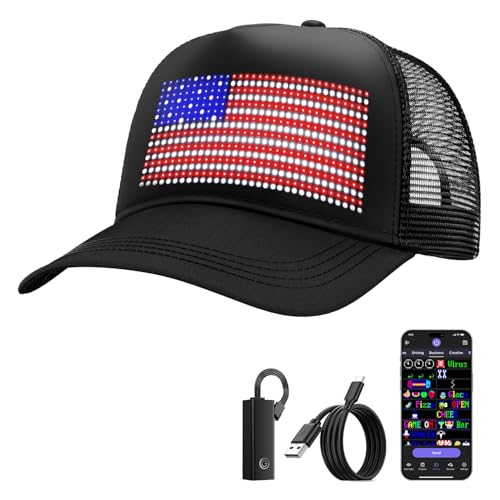 Rayhome LED Baseball Hat Bluetooth Rechargeable LED Caps with Spare Battery for Party Concert Music Festival Black