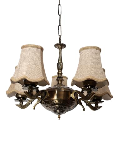 Image of Devansh 05 Lights Beige Vintage Shade with Antique Golden Chandelier -N