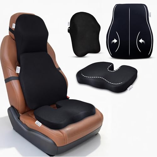 Image of GADDA CO Ultimate Car Comfort Combo | Neck Rest, Lumbar Backrest & Wedge Seat Cushion | Ergonomic 3-in-1 Support for Neck, Back & Hips | Long Drive & Daily Commute | Universal Fit | Mesh Black