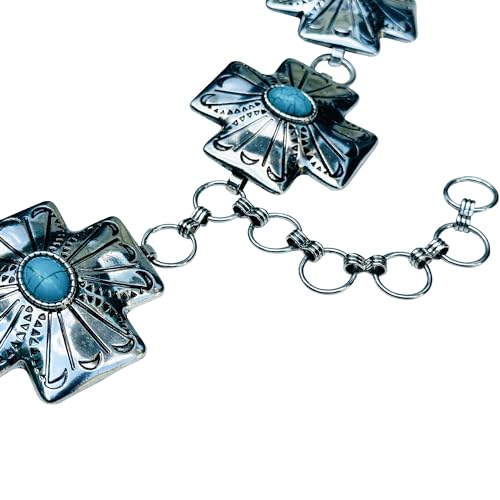 Western Cross Turquoise Concho Metal Chain Belt No.402