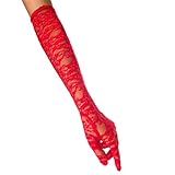 Seeksmile Women's 19' Elbow Length Sheer Lace Print Floral Gloves for Wedding Opera Party 1920s Flapper Cosplay (Red)