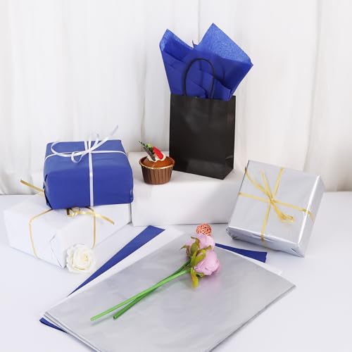 Image of BEISHIDA 90 Sheets Blue White Silver Tissue Paper Bulk, Wrapping Tissue Paper for Gift Bags, 14 x 20 Inch Gift Wrap for Birthday Graduation Wedding DIY Crafts Decor Holiday Flowers