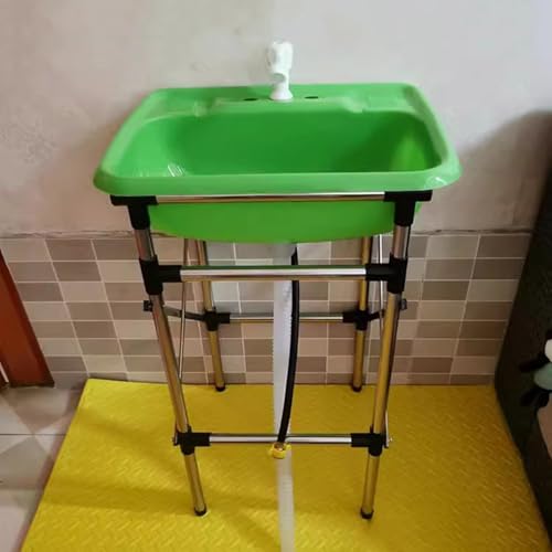 Lavandino da esterno con rubinetto, lavabo autoportante a vasca singola, telaio in acciaio resistente e bacino in plastica PP facile da pulire, per campeggio, garage, cantina