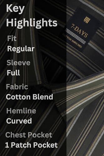 Image of 7-DAYS Men's Premium Striped Formal Shirt - Cotton Rich, Regular Fit, Full Sleeve, with Pocket, Wrinkle Resistant - Stylish Office & Everyday Wear.