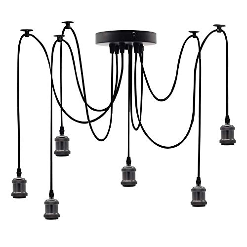 Suspension vintage 6 douilles E27 en or avec câble réglable pour plafond