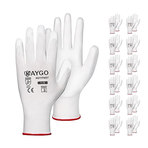 Image of KAYGO Safety Work Gloves for Men Women, PU Coated Palm & Fingers, KG11P | Smooth Grip, Breathable & Lightweight, 13-Gauge Seamless Knit, for Light Warehouse, Manufacturing, Gardening