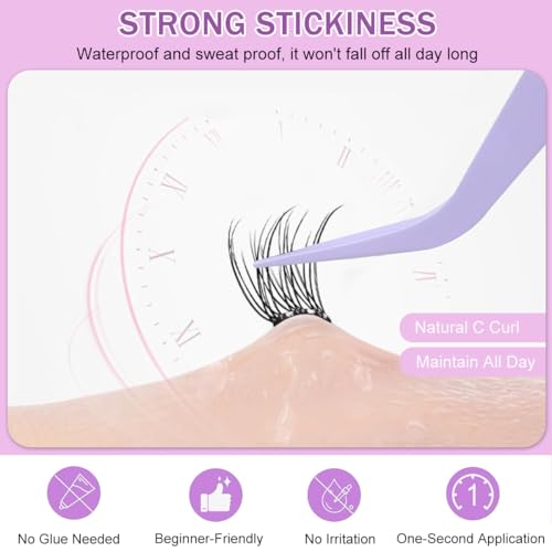 Image of MAYCREATE120Pcs Self Adhesive False Eyelash Clusters, No Glue Needed Wispy Natural Lash Extensions, Pre Cut Reusable Stick On Lashes for Beginners Sensitive Eyes Daily Makeup