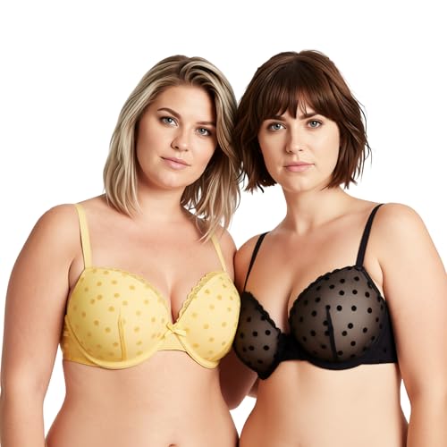 Curve Muse - Sujetador de malla con aros y media copa para mujer - Amarillo - 80 C (Talla del fabricante: 36C)