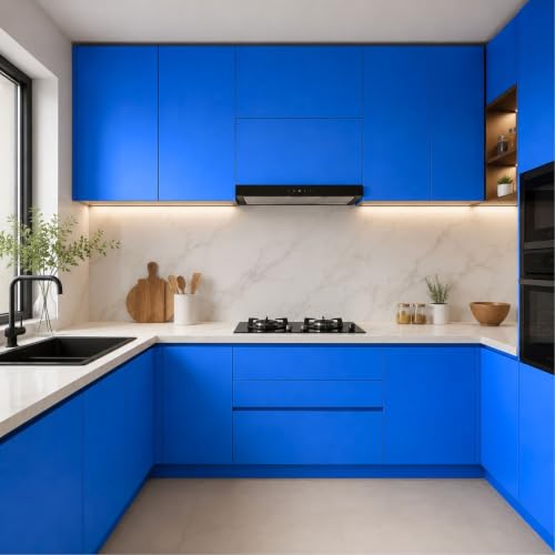 Image of Vinyl Contact Paper Decorative for Cabinets Countertops Kitchen Shelves Liner Self Adhesive Film Peel and Stick Waterproof Removable Wallpaper (Inches 24 x 118, Matte Royal Blue)