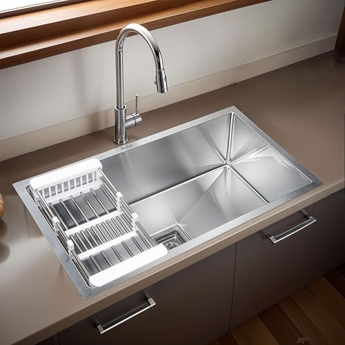 Ruhe® Handmade Single Bowl Kitchen Sink - 32x20x10 inches | 304-Grade Stainless Steel Sink Matte Finish | Kitchen Sink Including Coupling, Waste Pipe 
