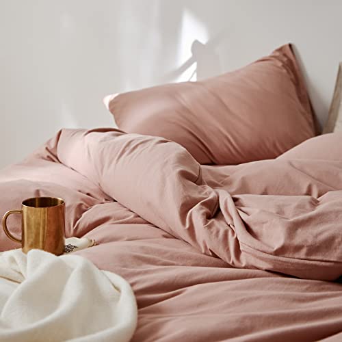 Otob Jersey Duvet Cover Cotton Blush Pink Boho Comforter Cover 3 Piece Bedding Set Cozy Jersey Knit Cotton Duvet Cover Set Zipper Ties Reversible 100 Cotton Aesthetic Bed Set, No Comforter, King Size #TOP6