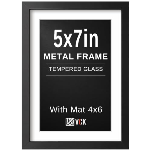 Image of VCK 5x7 Picture Frame Black Metal, Real Glass, 4x6 Mat, for Portrait