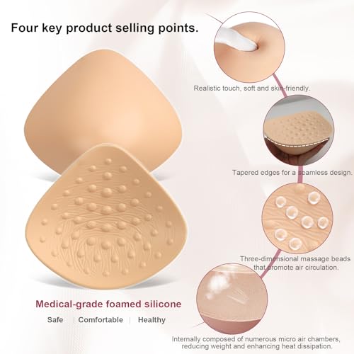 Breast Prosthesis for Mastectomy Women, Massage Post Surgical Breast Forms Triangle Swim Concave Bra Inserts(1 Piece)3