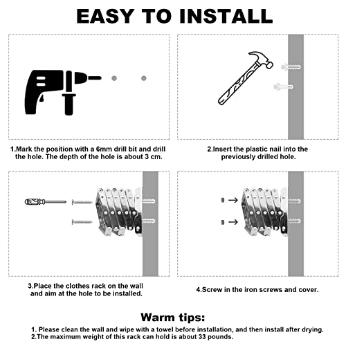 ILIKEPOW Extendable Wall Mounted Clothes Drying Racks Stainless Steel Airer Dryer Towel Rails Balcony Airer Clothes Dryer (D) 51 x (W) 70 cm Chrome - Image 4