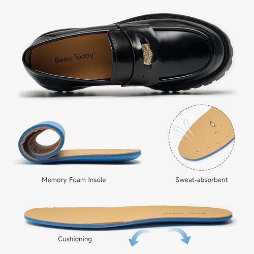 Image of BEAU TODAY Chunky Loafers Women,Patent Leather Platform Loafers for Women,Lug Sole Slip On Penny Shoes,Comfortable Work Office Business Casual Dress Shoes Black 10