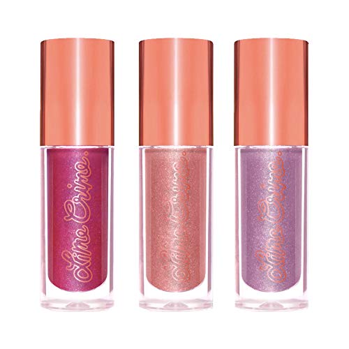 Lime Crime Holiday Glow Mini Plushies Lip 3 Piece Set - Cool Lilac, Mauve Pink, Berry Pink - Blackberry Candy Scent - Long-Lasting Soft Focus Lip Color with a Shimmery Finish