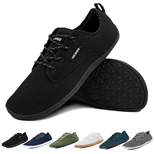 Geweo Barfußschuhe Damen Herren Traillaufschuhe Leicht Training Fitnessschuhe Sport Trekking Barfuss Schuhe Sneaker Sommer Indoor Outdoor rutschfest Wander Barfussschuhe, Unisex Schwarz Gr.44