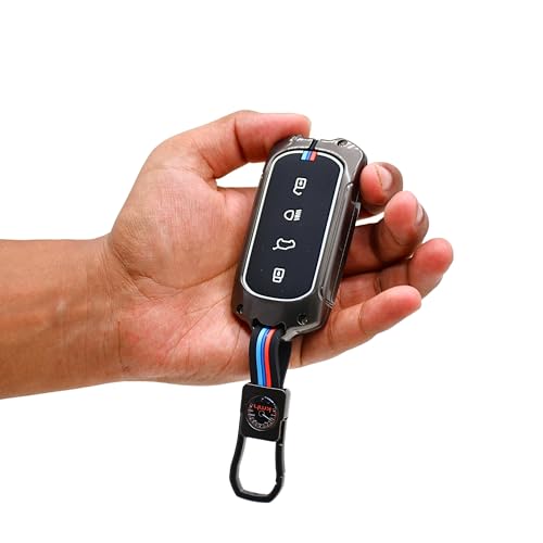 Image of KMH Metal Shell Soft Silicone Key Cover Compatible with Tata Curvv, Curvv EV Electric SUV 4 Buttons Smart keycover with Keychain Key Shell Case Holder Protector (Metallic)