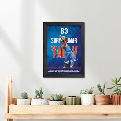 Image of TenorArts Surya Kumar Yadav Poster with Quotes Indian Cricket Player Photo Frame Painting with Matt Finish Black Textures (12 inches x 9inches)
