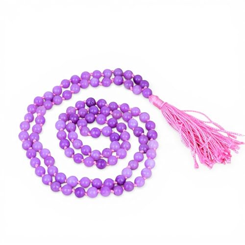 Mala de méditation en kunzite rose AAA, collier 108 perles fait main