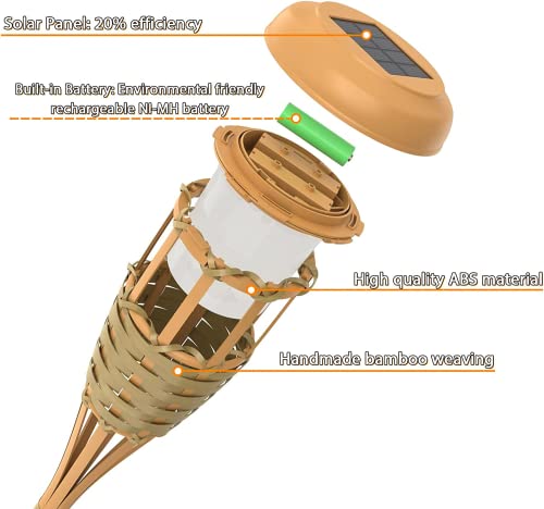Evelynsun Flickering Flames Solar Powered Lights - Upgraded Solar Torches Waterproof Outdoor Decorative Lighting Auto On/Off, Handmade Bamboo Finish, 2-Pack #TOP2