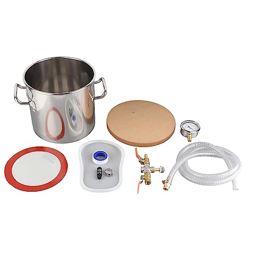 VTOSEN 6L Stainless Vacuum Chamber Pressure Pot for Resin Casting - Defoaming Degassing Kit with Valve, Gauge - Industrial Vacuum Chamber for Bubble Removal - Includes Hand Vacuum Pump