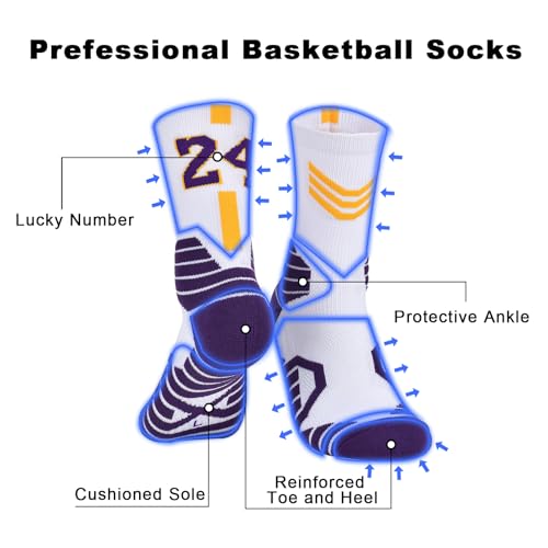Men Basketball Socks 2/4 Pairs, Basketball Team Lucky Number Athletic Sports Socks for Adult Youth Kids2