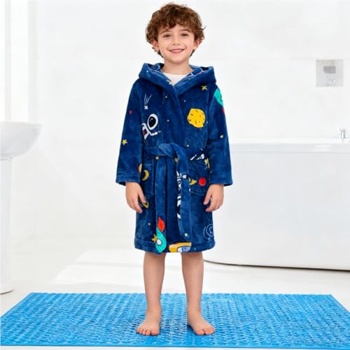 Image of Boys Girls Bathrobes,Toddler Boy Girl Robes,Children's Plush Soft Coral Fleece Hooded Pajamas Sleepwear for Kids