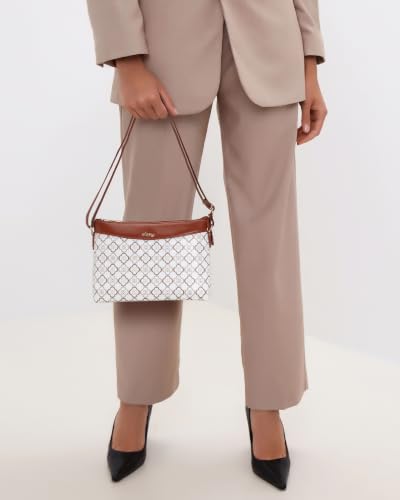 Image of Apery Elegant Printed Sling Bag | Two-Tone Faux Leather Shoulder Purse with Adjustable Strap