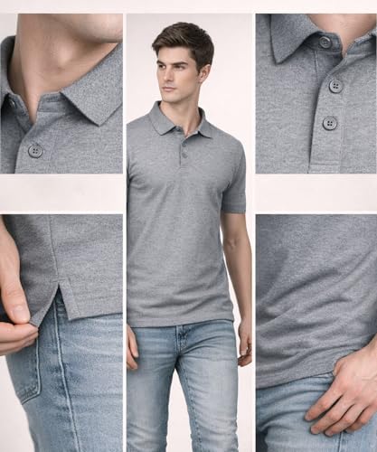 Image of AWG ALL WEATHER GEAR Men's Cotton Blend Polo T-Shirt | Plain Regular Fit | Soft Breathable Fabric | Casual & Formal Wear | Half Sleeve | Collared T-Shirt | Mens Tshirts | Tees for Man