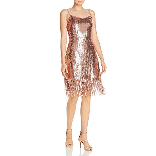 LAUNDRY BY SHELLI SEGAL Metallic Cocktail Dress Rose Gold 8