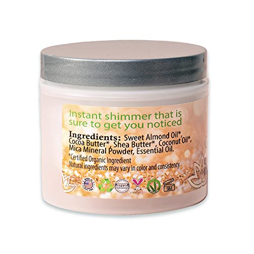 Glimmer Goddess Organic Whipped Body Butter - Subtle Level 1 Rose Gold Shimmer, 4.0 Oz #TOP1