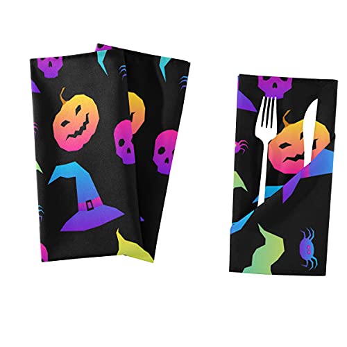 6 Packs Cloth Napkins,Washable Dinner Napkins Pumpkin Skull Spider Witch Rainbow Halloween Great For Weddings, Parties, Holiday Dinner 20In X 20In #TOP7