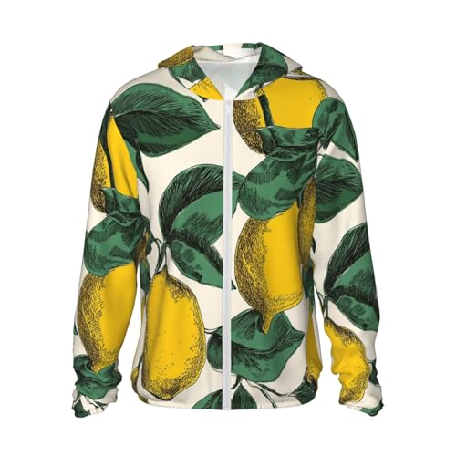UPF 50+ Sun Protection Hoodie Long Sleeve Lemon Fruit Pattern Sun Shirt Rash Guard Fishing Shirts for Men