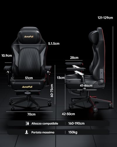M6 Pro 2.0 Sedia Gaming Ergonomica | Prima Sedia da Gaming al Mondo Riscaldata e Ventilata, Gaming Chair con Supporto Lombare Regolabilee, Braccioli 6D, Poggiatesta 3D e Poggiapiedi (Nero) - Sedia gaming - Immagine 2