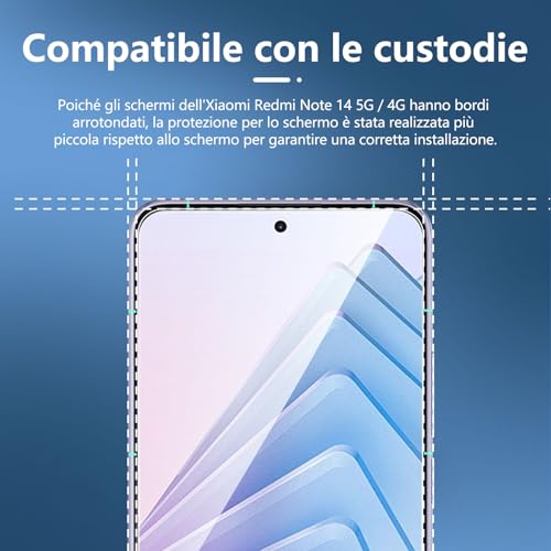 NEW'C 3 Pezzi, Vetro Temperato per Xiaomi Redmi Note 14 5G/4G, (non compatibile con Xiaomi Redmi Note 14 Pro 5G) Pellicola Prottetiva Anti Graffio, Anti-Impronte, Senza Bolle, Ultra Resistente - Immagine 2