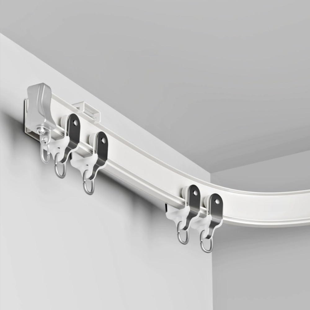 Tringle à rideaux réglable aluminium pliable avec crochets blanc