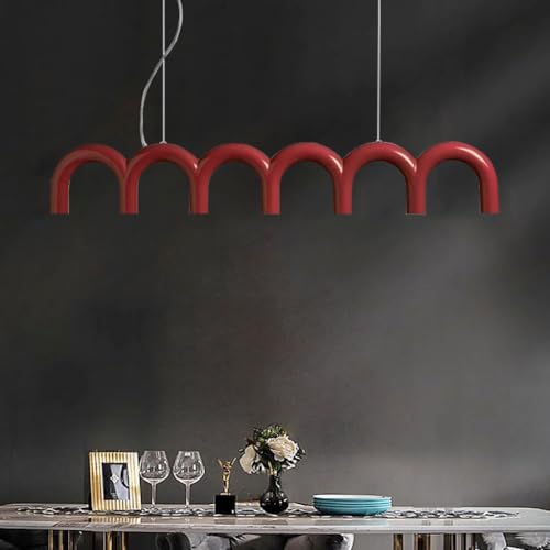MyLjp Lampa Zawieszona LED Nowoczesna Prosta Świetlarka Czarne Lampy Zawieszone W Kształcie U białe światło Restauracja Świetlarka Przystosowana Do Kuchni Bar Posiłki Pokój Salon Lampy Zawieszone(Red)