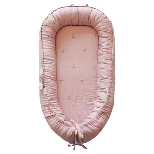 Image of Infant Lounger, Baby Nest Cover for Baby Girls & Boys, Newborn Essentials for Baby 0-12 Months, 100% Cotton Breathable (Cherry Muslin)