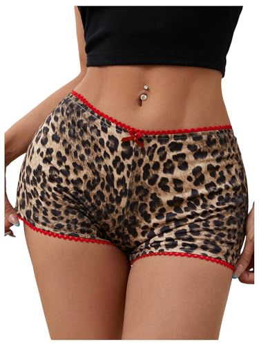 SOLY HUX Women's Y2k Lace Trim Leopard Shorts Drop Waist Skinny Mini Shorts Party Clubwear Brown Cheetah Small