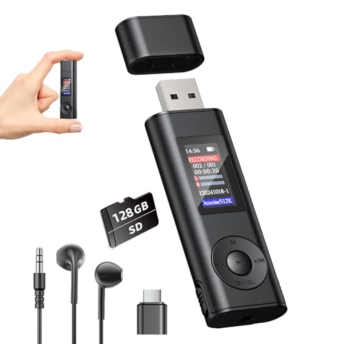 Digital Voice Recorder - 128GB Rechargeable Voice Activated Audio Recorder, Noise Reduction, Small and Portable Voice Recorders with Playback Digital Voice Recorder for Meetings/Interview/Classroom