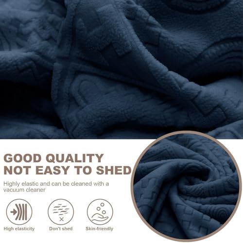Image of Lukzer 4 Seater Pastel Marine Blue Tribal Pattern Sofa Cover | 240 GSM Universal Stretch Fit Jacquard Fabric Couch Protector | Fully Covered Anti Slip & Washable Sofa Cover (230-300cm /SC-136-04)