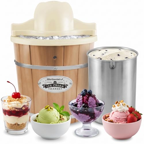 Elite Gourmet Maxi-Matic EIM-924L 4 quart Old Fashioned Electric Ice Cream Maker, Pine Bucket