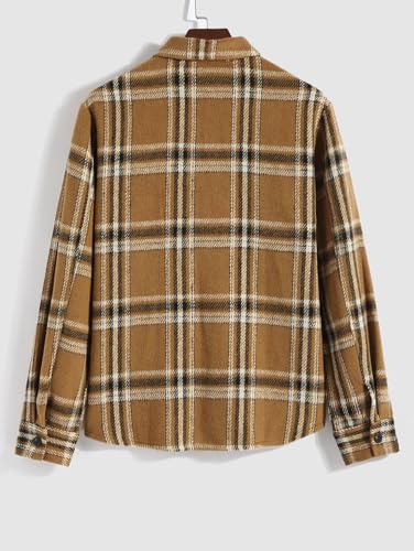 Image of ZAFUL Unisex Plaid Flannel Shirt Jacket Button Down Long Sleeve Pocket Coat Outwear | Mens Fall Clothes Lightweight Long Sleeve Button Down Flap Pocket Jacket Tops for Fall&Winter 2026