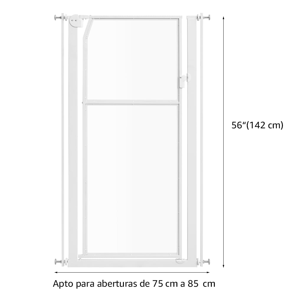 unipaws Puerta para mascotas extra alta de 142 cm, puerta alta transparente para gatos, 75-85 cm de ancho, sin taladrar, para puerta, pasillo, escaleras, color blanco