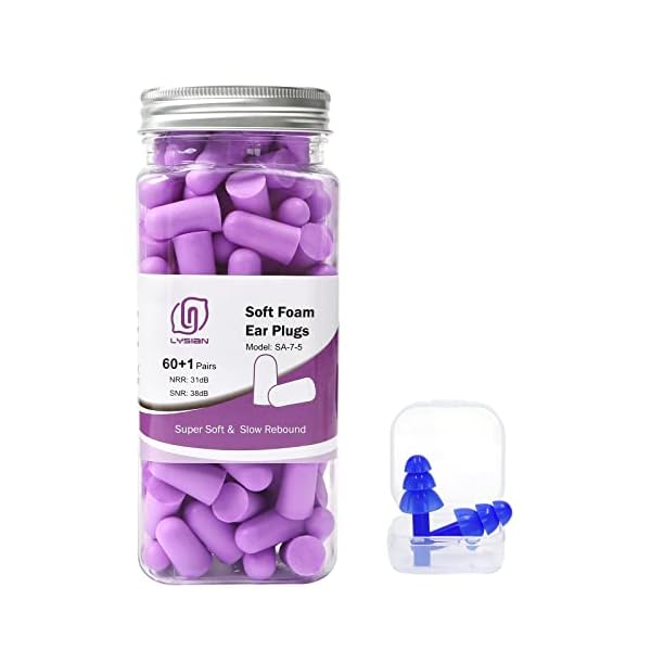 LYSIAN Ultra Soft Foam Earplugs Sleep, 38dB Noise Cancelling Ear Plugs for Sleeping, Shooting Snoring, Work Loud - 60…