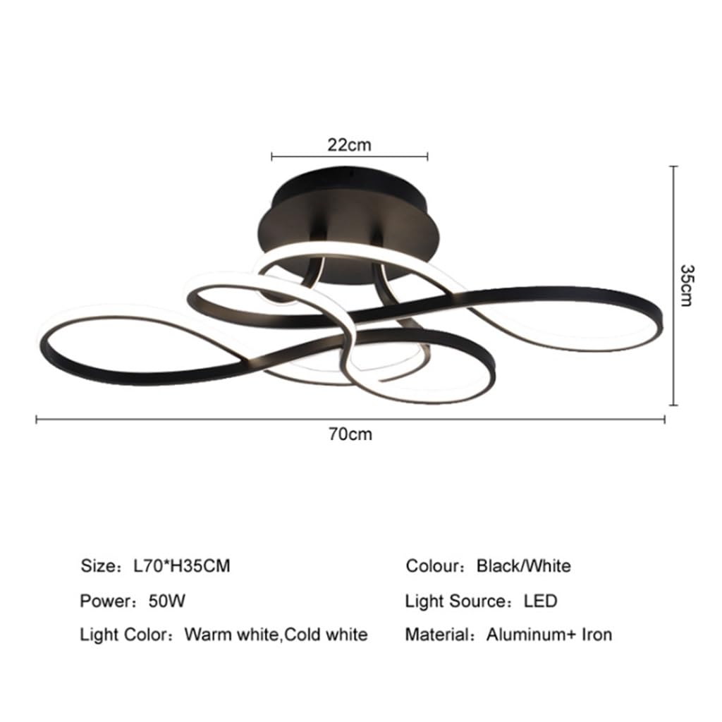 LED Deckenleuchte Moderne Wohnzimmerlampe Kreativität Acryl Kurve Design Deckenlampe Kreis Schlafzimmer Kronleuchter,3000K-6500K Dimmbar Mit Fernbedienung Restaurant Dekoration Leuchtung 70cm