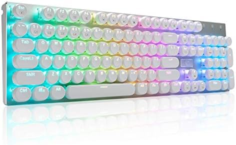 HUO JI E-Yooso Z-88 Typewriter Style Mechanical Gaming Keyboard USB Wired, Programmable RGB Backlit, Blue Switches - Clicky, Software Supported, Retro 104 Keys for Mac, PC, White