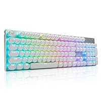 HUO JI E-Yooso Z-88 Wired Typewriter Style Mechanical Gaming Keyboard, Programmable RGB Backlit, Blue Switches - Clicky, Retro 104 Keys for Mac, PC, White